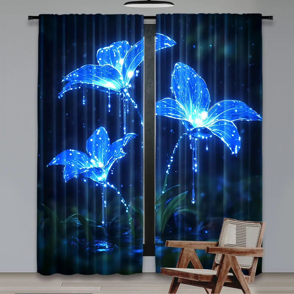 2Pcs Lily Of The Valley Flower Curtain Blue Floral Curtain Nature Botanical Curtain Suitable For Living Room Bedroom Kitchen And