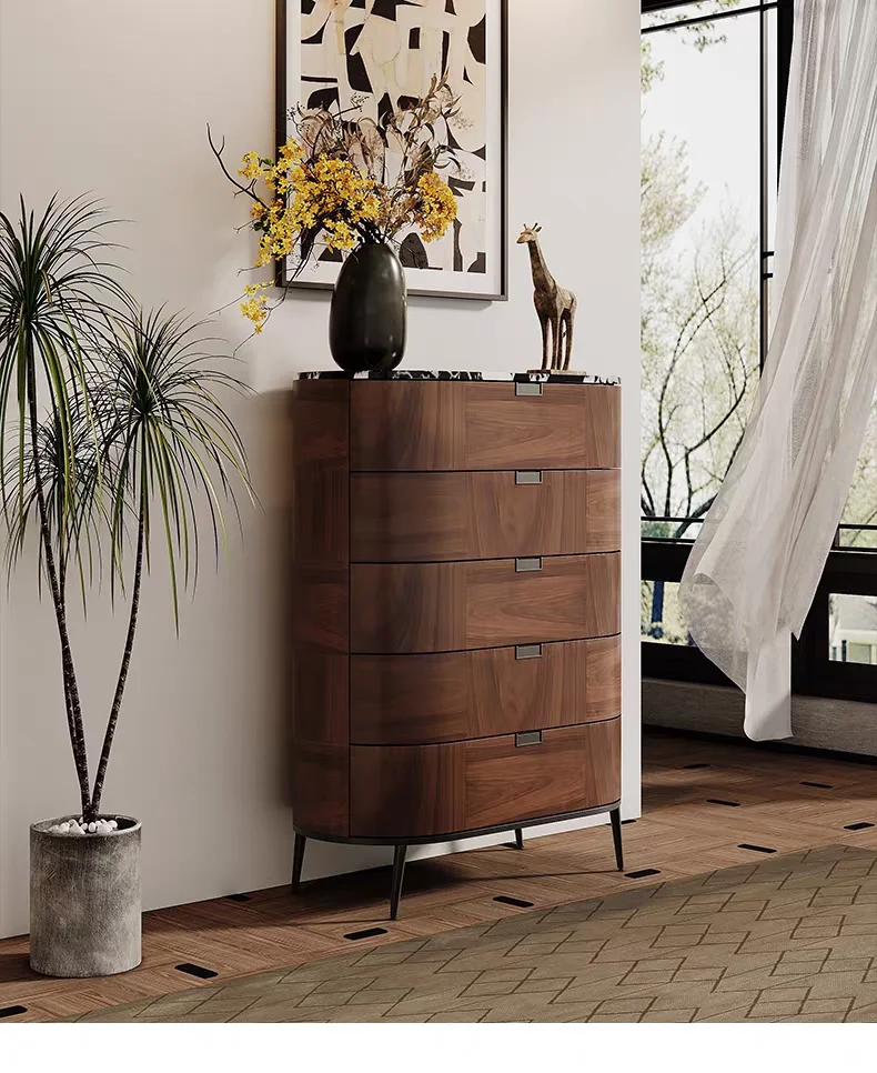 

Элитный прикроватный шкафчик для спальни в стиле середины века из массива дерева с пятью ящиками и отделкой из итальянского ореха*