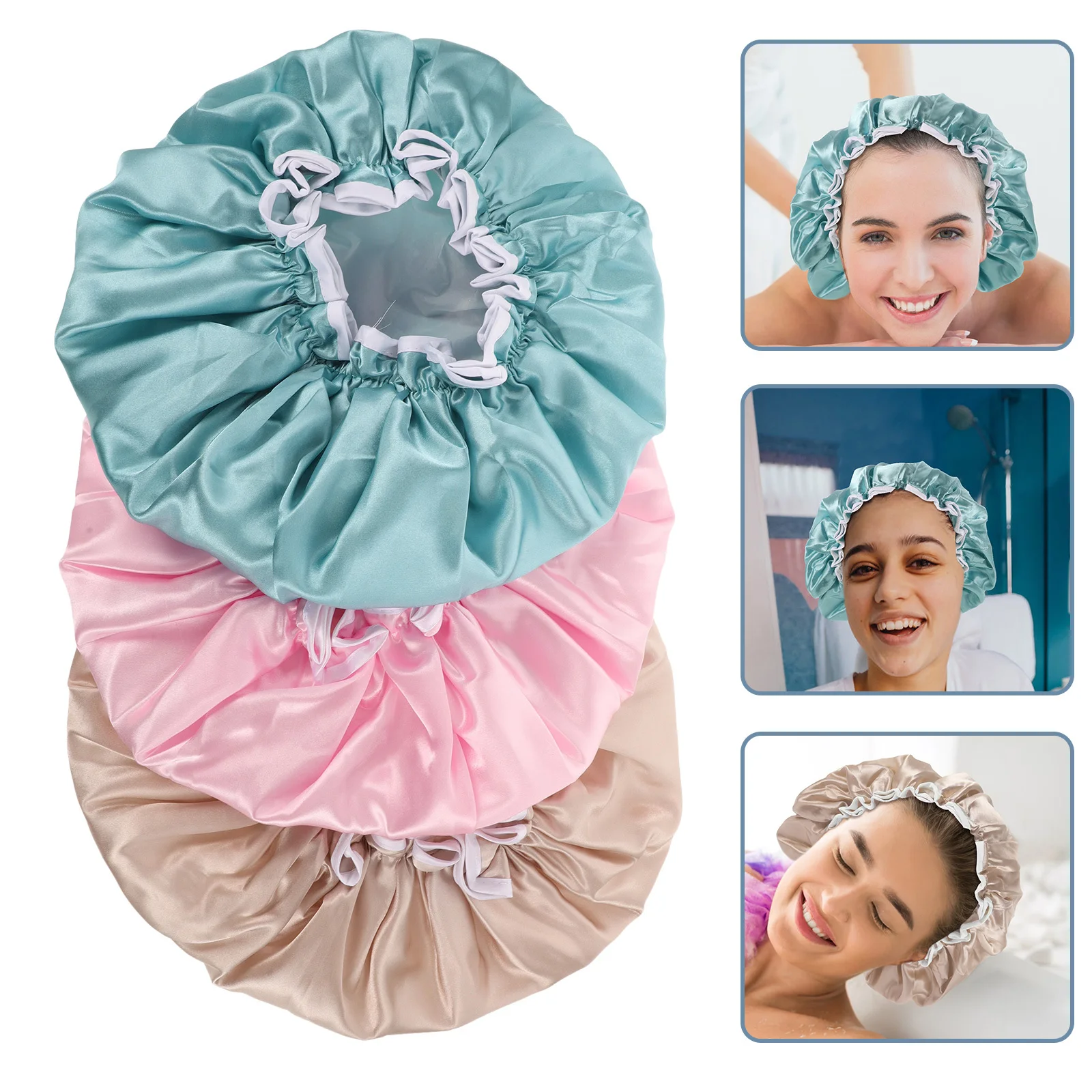 

3Pcs Washable Bath Cap Double Layer Water Resistant Shower Hat for Women Comfortable Lightweight Hair Dryer Cap Set