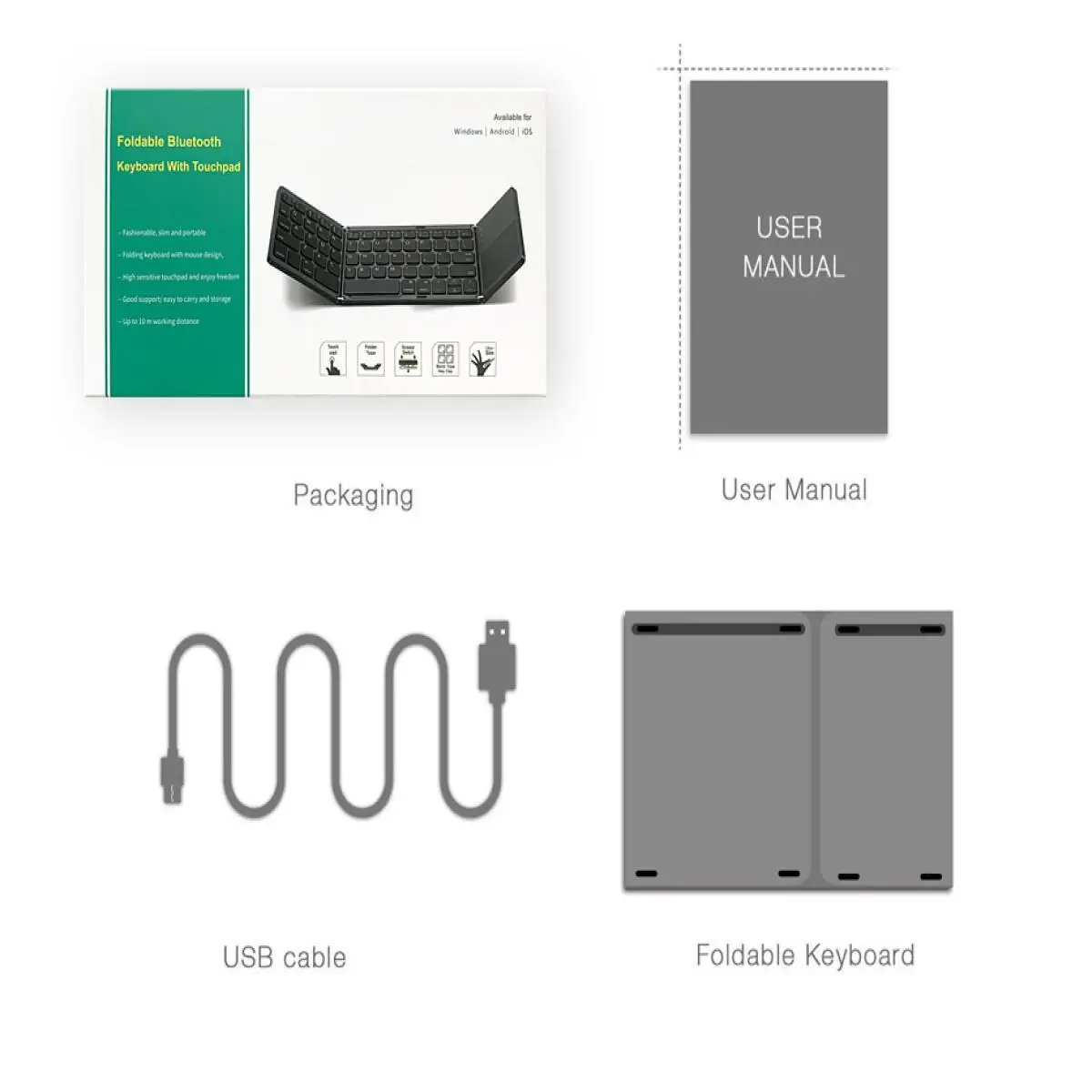 MIUCDA-teclado inalámbrico plegable, portátil, recargable, con Bluetooth, panel táctil Universal, adecuado para Windows,Android,iOS,iPad