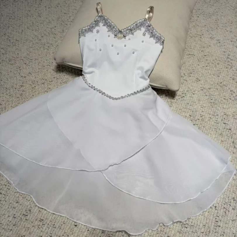 

Professional Romantic Tutu Long Ballet Dress Pearl Patchwork Slip Solid Ballerina Party Dress Children Ballet Dance Costumes