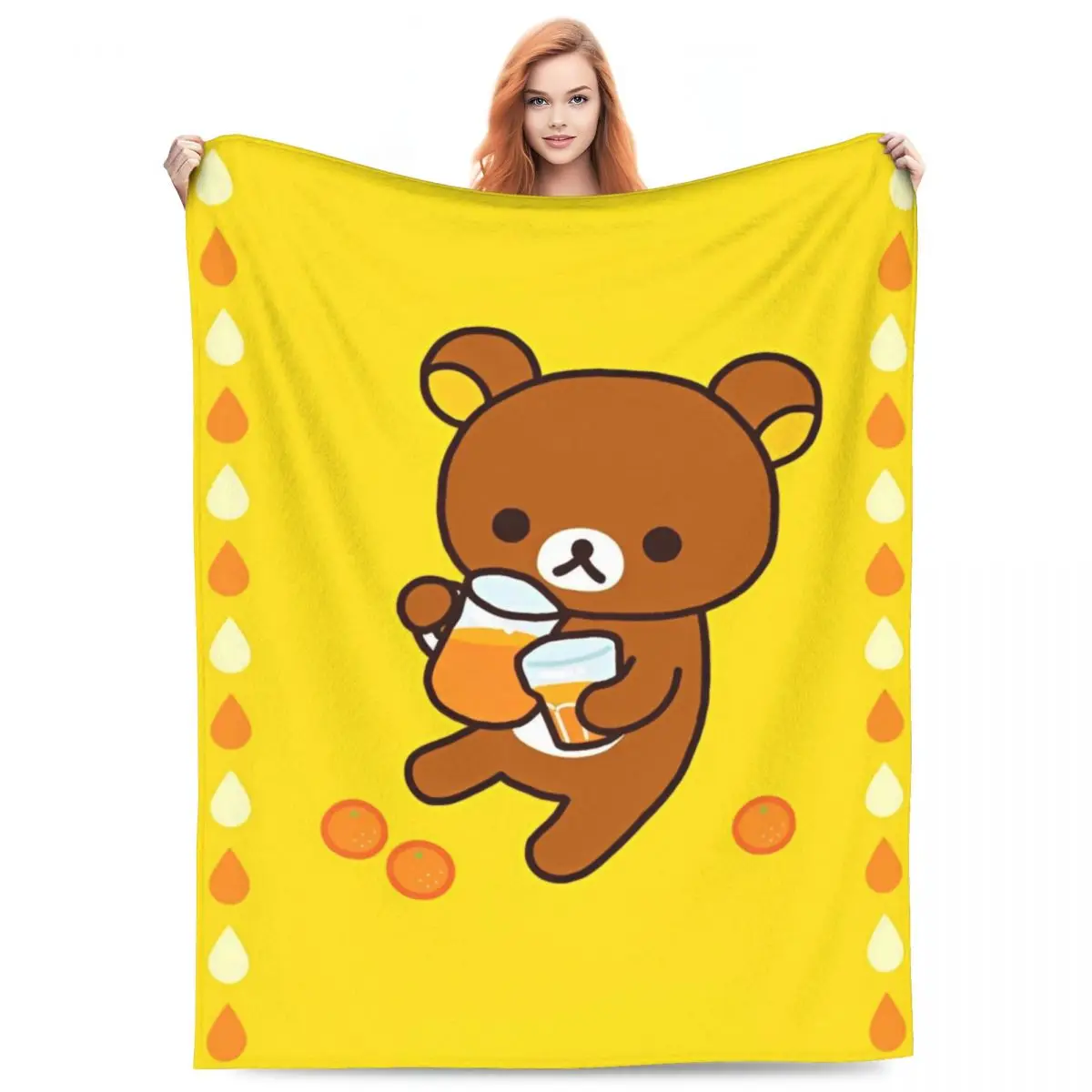 Rilakkuma Cartoon Soft Warm Blankets Camping Plush Throw Blanket Graphic Outdoor Flannel Bedspread Sofa Bed Cover