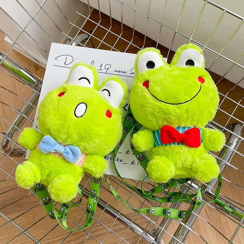 Kawai Sanrio Keroppi Plush Toy Cartoon Green Frog Backpack Shoulder Bag Cute Coin Purse Pp Cotton Stuffed Plush Bag Holiday Gift