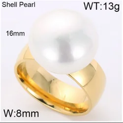 Kalen Fashion 8MM Anillos White Shell Pearl Rings For Women Gold Color Stainless Steel Wedding Bands Finger Rings Jewelry