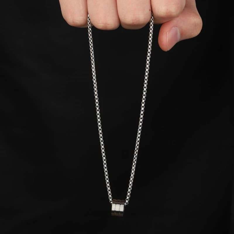 Men Grooved Bead Pendant Necklace 316L Stainless Steel Box Chain Waterproof No Fade Minimalist Punk Hop Casual Street