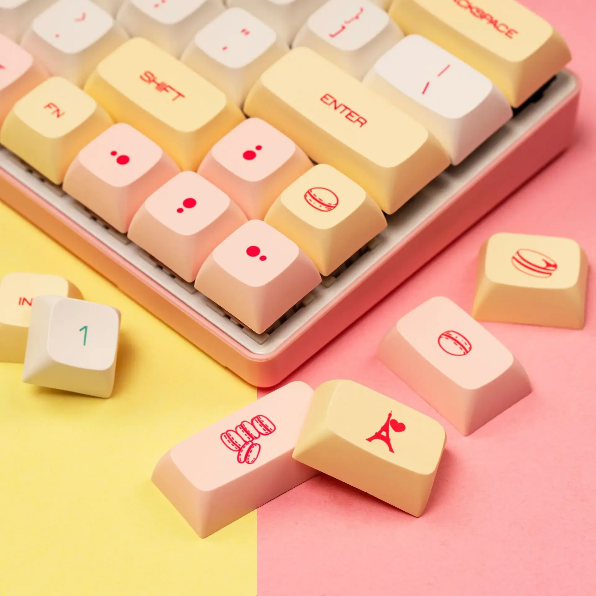 

Macaron PBT Keycaps XDA Profiled Heat-sublimation Keyboard Caps for 61 68 84 87 98 104 108 MX Switch Mechanical Gaming Keyboards