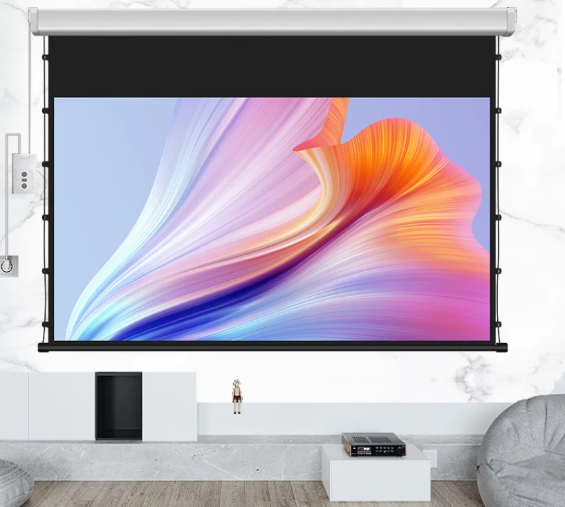 

Y-120" Advanced Grey Crystal Motorized Tab-tension Screen Ambient Light Resistence Electric Projector Screen Projection Screens