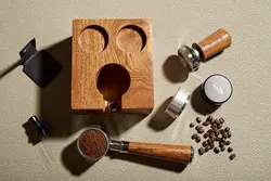 IKAPE Espresso Tamper Station, Wooden Coffee Tamper Holder Base, Espresso Tamp Mat Stand Fit for 51-58MM Espresso Accessories