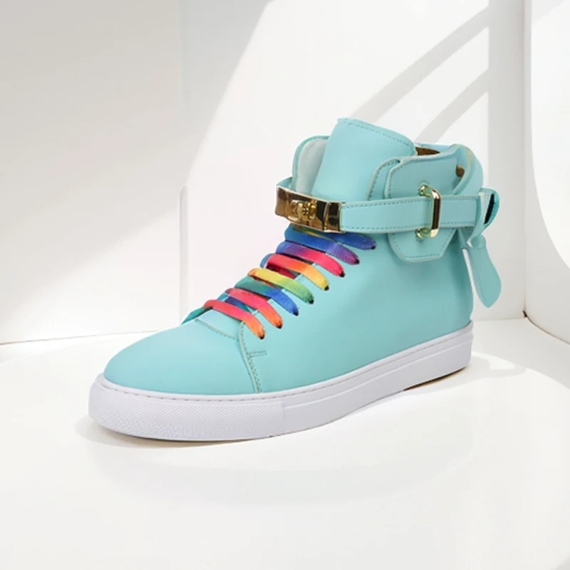 

Blue Top Sneakers Men's Cow Leather Lace-up Business Round Toe Casual Shoes Luxe Women Flat Boots Shoes Unisex