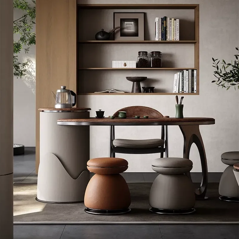 New Chinese Luxury Black Walnut Dining Island Integrated Table Special Shaped Tea Table Customizable North American Style