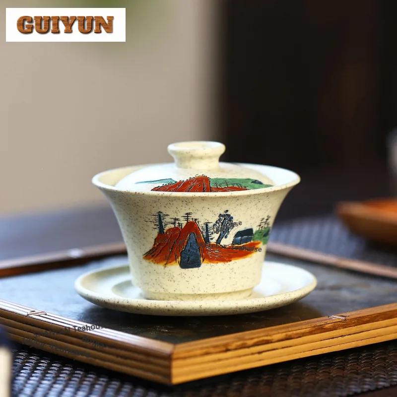 

140 мл Исин Фиолетовая Глина Белая Секция Грязь Гайвань Дзен Чайная Варенья Чайная Чаша С Крышкой Набор Чайник Крышка Чаша Китайский Чайный Набор Подарок