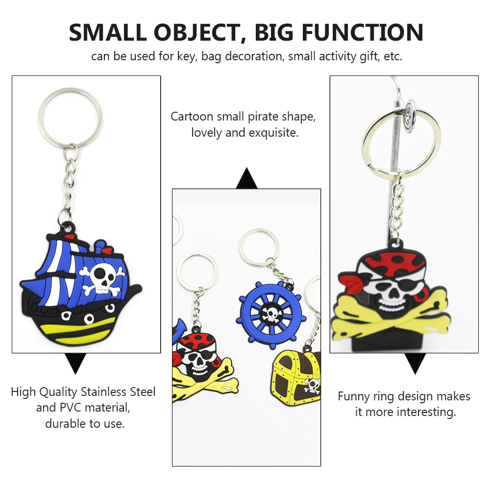 12 Pcs Pirate Keychain Fob Ring Car Decoration Creative Holder Pendant Pvc Handbag Stylish