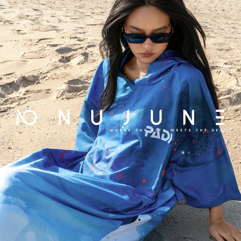 

Пляжное пончо Nu-June для серфинга с капюшоном PADI, халат для переодевания, накидка для спортзала, унисекс, водонепроницаемое, из микрофибры, с карманами, полотенце для серфинга