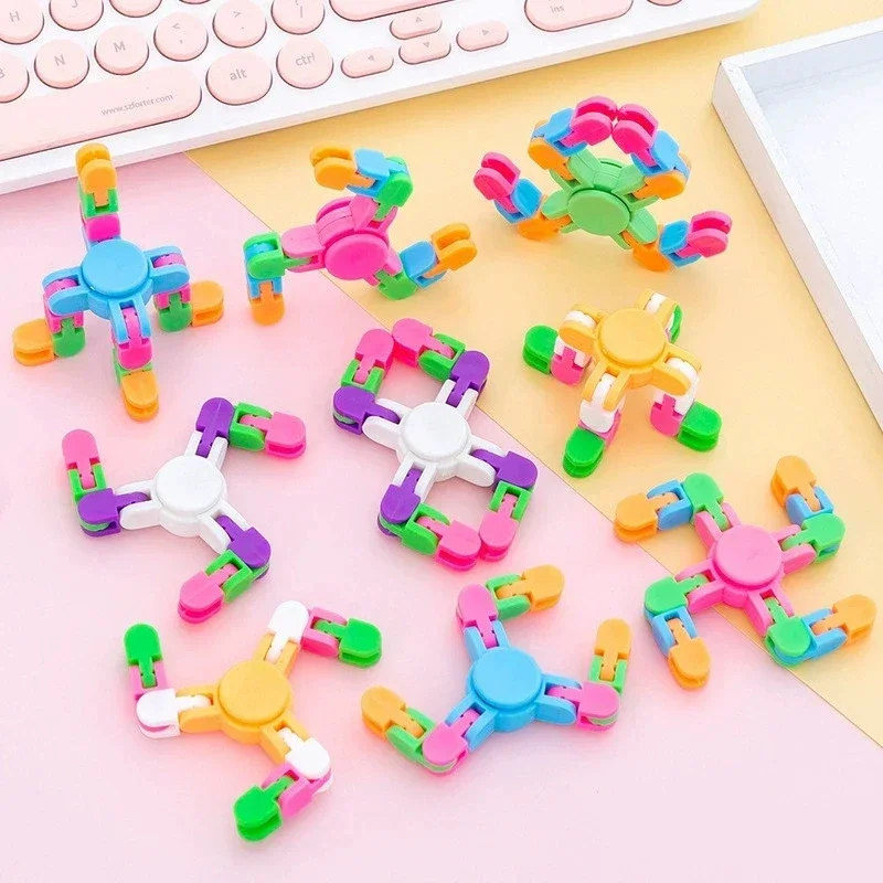 6pcs Variety Fingertip Gyro Chain Gyro Parent-child Games Four-link Bicycle Chain Top Decompression Toy Spinner Desk Toy