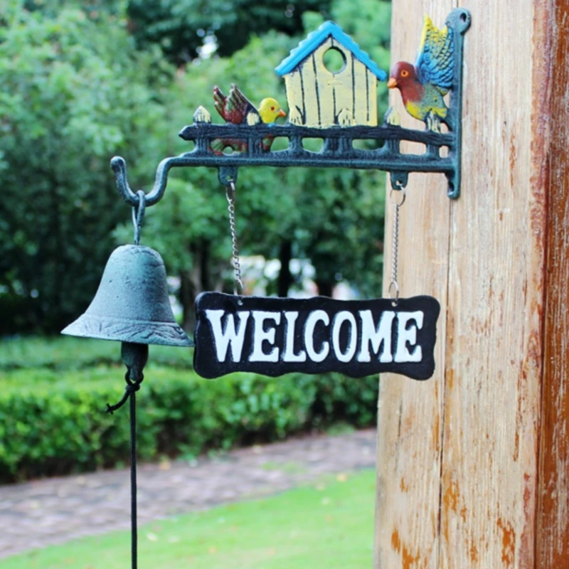 

Nordic Countryside Retro Doorbell Double-sided Signboard Welcome Cast Iron Lhand Cranked Bell Wall Courtyard Decoration