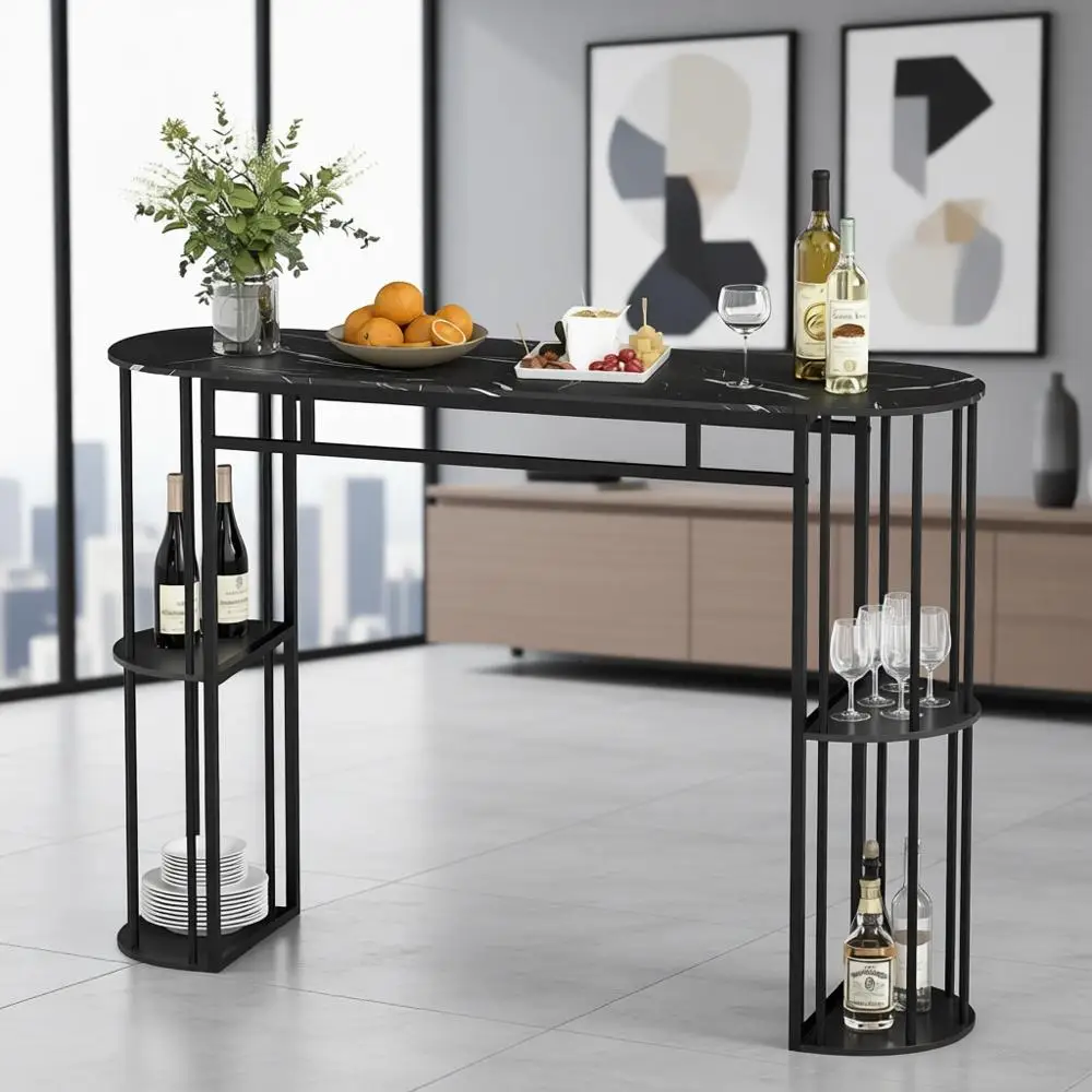 

Барный стол, 60-дюймовый высокий стол для паба с 4 полками для хранения и дополнительной мраморной столешницей, барная высота, для завтраков и обедов