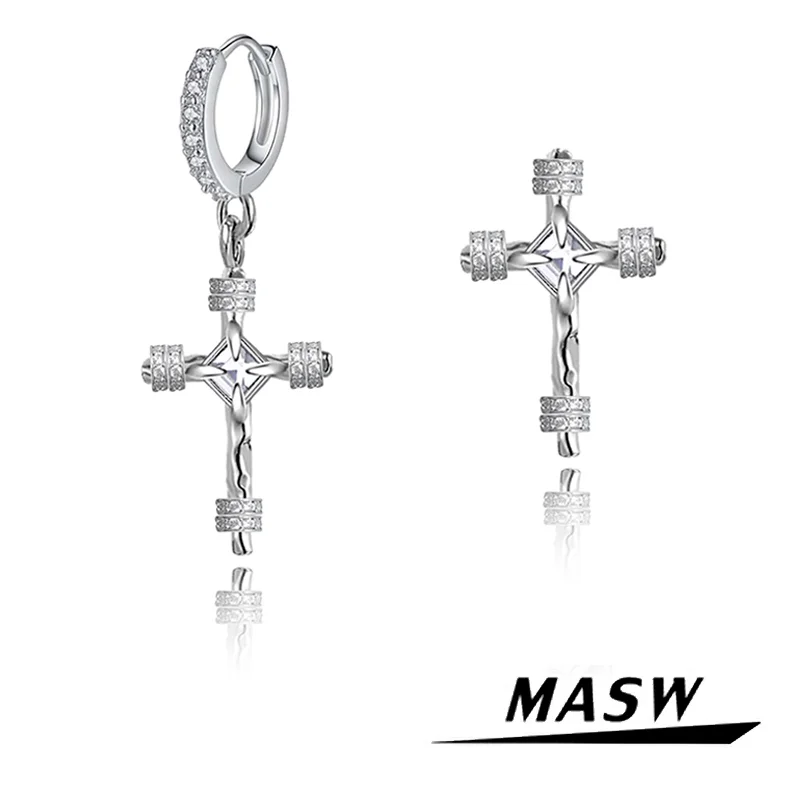 

MASW Original Design 2023 Trend New Jewelry Cool Cross Dangle Earrings For Women Girl Gift Thick Silver Plated Senior Sense