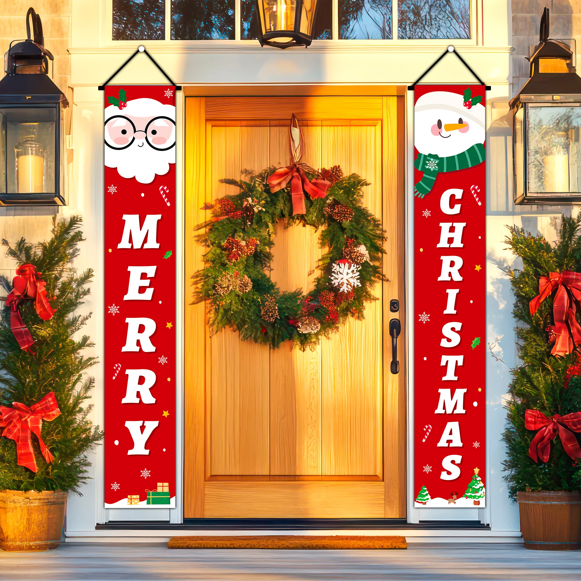 Merry Christmas Couplet,2 Pcs Christmas Front Door Banner, Merry Christmas Door Banner&Christmas Porch Banner