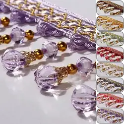 12M Tassel Fringe Trim Pumpkin Crystal Beaded Ribbon Sewing Curtain Lace Materia Bead Drapery Sewing Textile Decoration