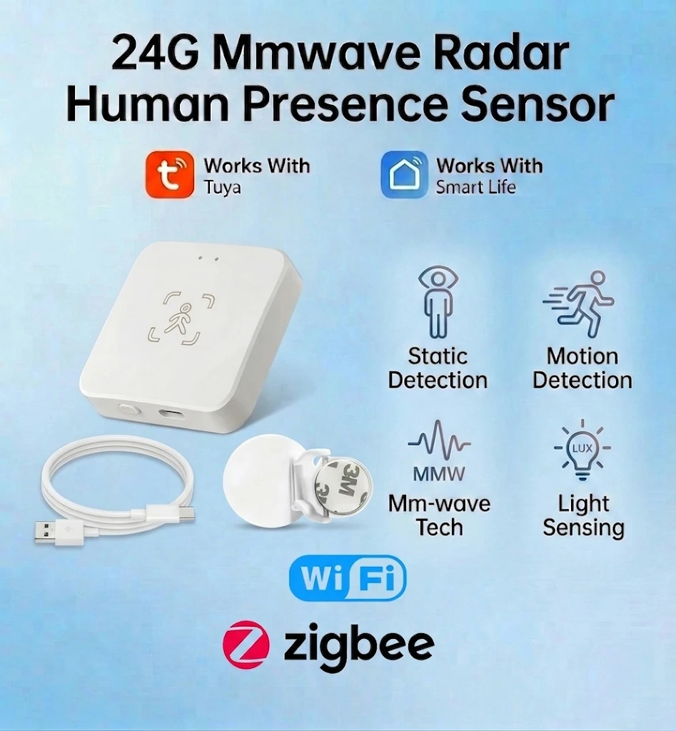 

Zigbee/WiFi Smart Human Presence Sensor Tuya 24Ghz MmWave Radar Detection Luminance/Distance Detection Support Home Assistant