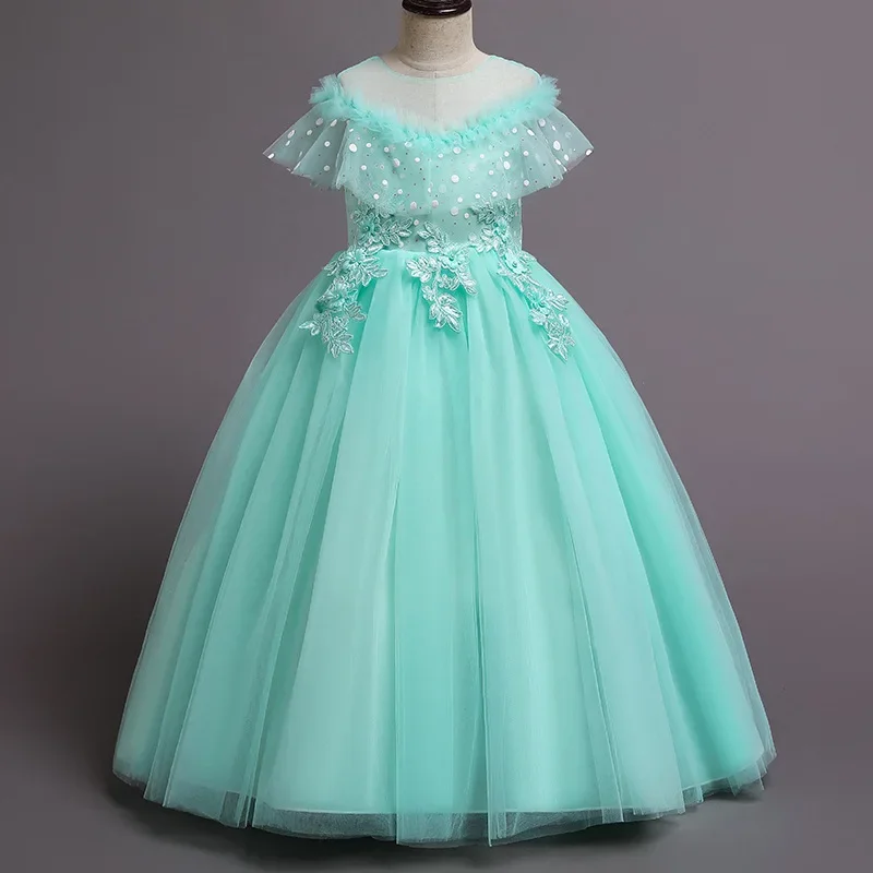 Vestido de princesa largo para niños, vestido de pasarela a la moda, gasa esponjosa pequeña, flor para niños, boda, Piano para niñas, nuevo