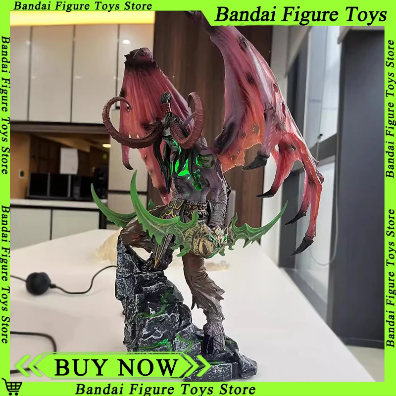 

37CM Anime Figure Gk World Of Warcraft Figure Devil Hunter Illidan Model Statue Ornament With LED Doll Gift For Kids Room Decor