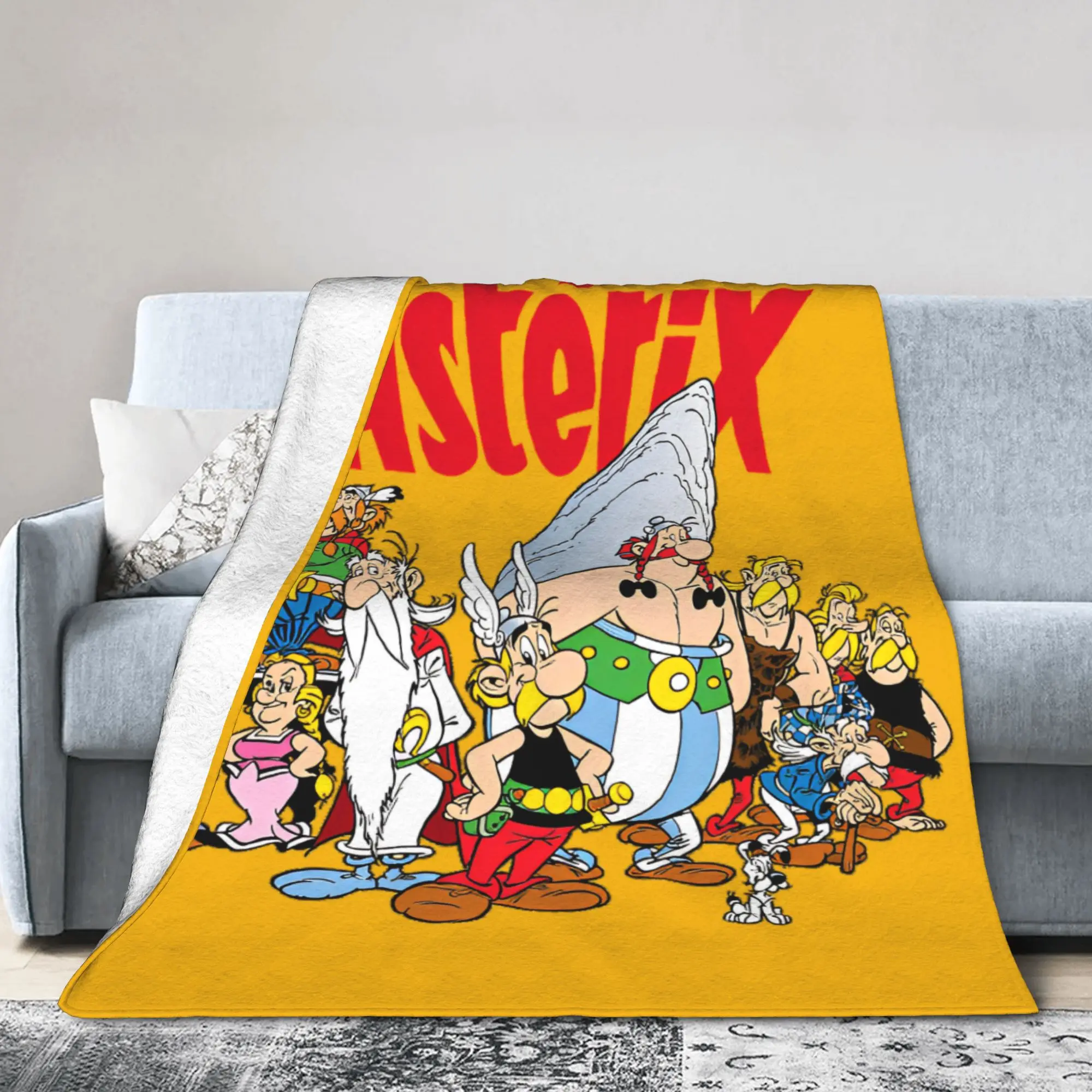 بطانيات أستريكس وأوبيليكس من الصوف المرجاني مطبوعة متعددة الوظائف بطانيات رمي ناعمة للأريكة والسفر لحاف رقيق من القطيفة #4