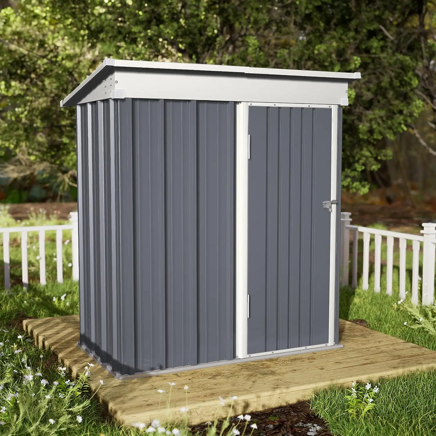 

Outdoor Storage Shed, 5' x 3' Heavy Duty Galvanized Metal Garden Backyard Storage Outside Tool Storage Shed House, Grey