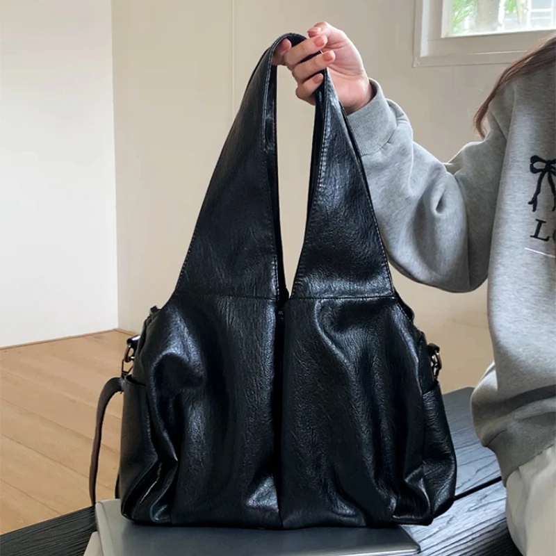 Oil Wax Leather Women's Tote Shoulder Bags Multi-pocket Ladies PU Purse Handbags Large Capacity Female Travel Crossbody Bag