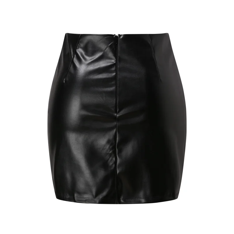 Gonna corta in pelle PU donna nero Sexy Split Slim a vita alta minigonne a trapezio pantaloncini femminili Vintage Harajuku Streetwear