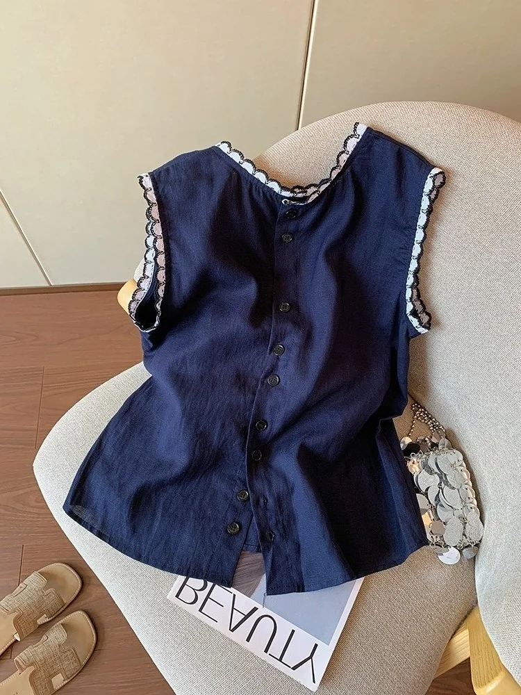 レトロカラーブロックノースリーブベストルーズフィット薄い夏のファッションメンズトップトレンディなショルダーパッドシャツカジュアル快適