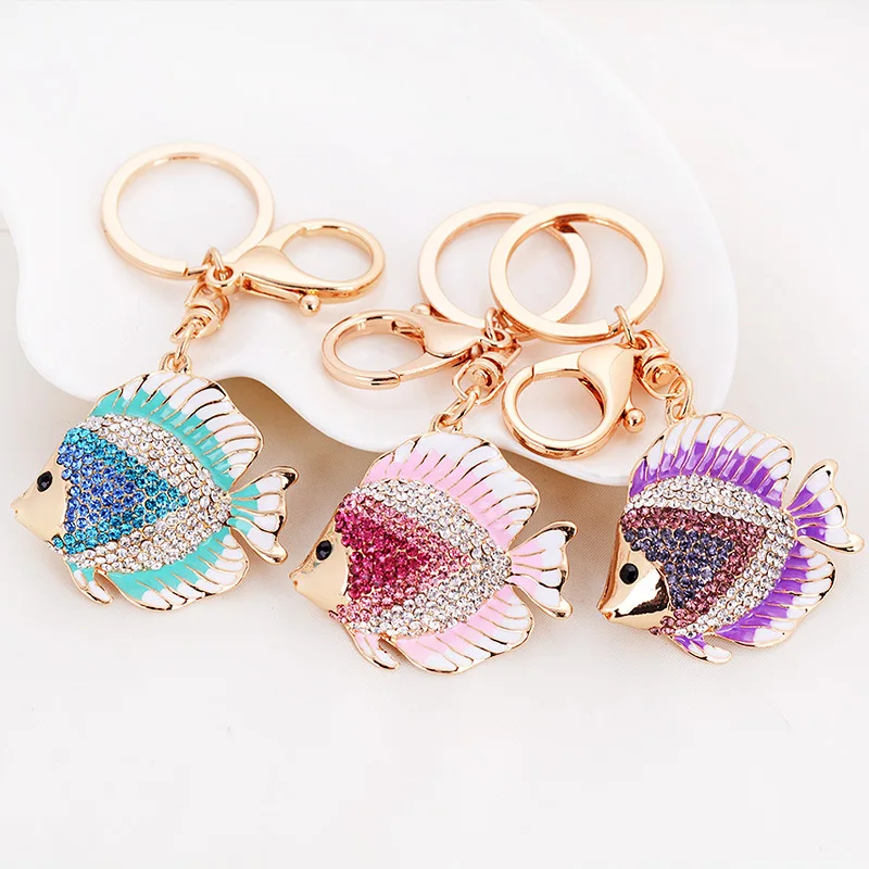 Chic Fish Shape KeyChains Rings Holder Exquisite Crystal Goldfish Bag Pendant For Car Rhinestone Keyrings KeyChains K267