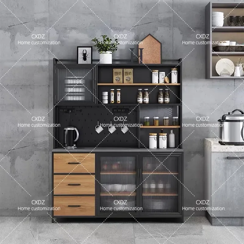 American Retro Wrought Iron Side Cabinet Wall Mounted Storage Unit for Home Kitchen Restaurant Industrial Style Coffee Tea