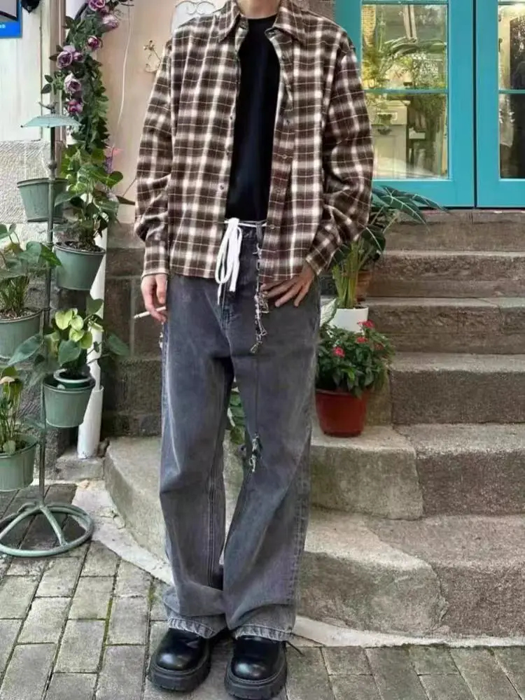 

Американский Ретро Плед irt Jaet Свободная повседневная мужская и женская модная дизайнерская верхняя одежда с длинным светом с отложным воротником