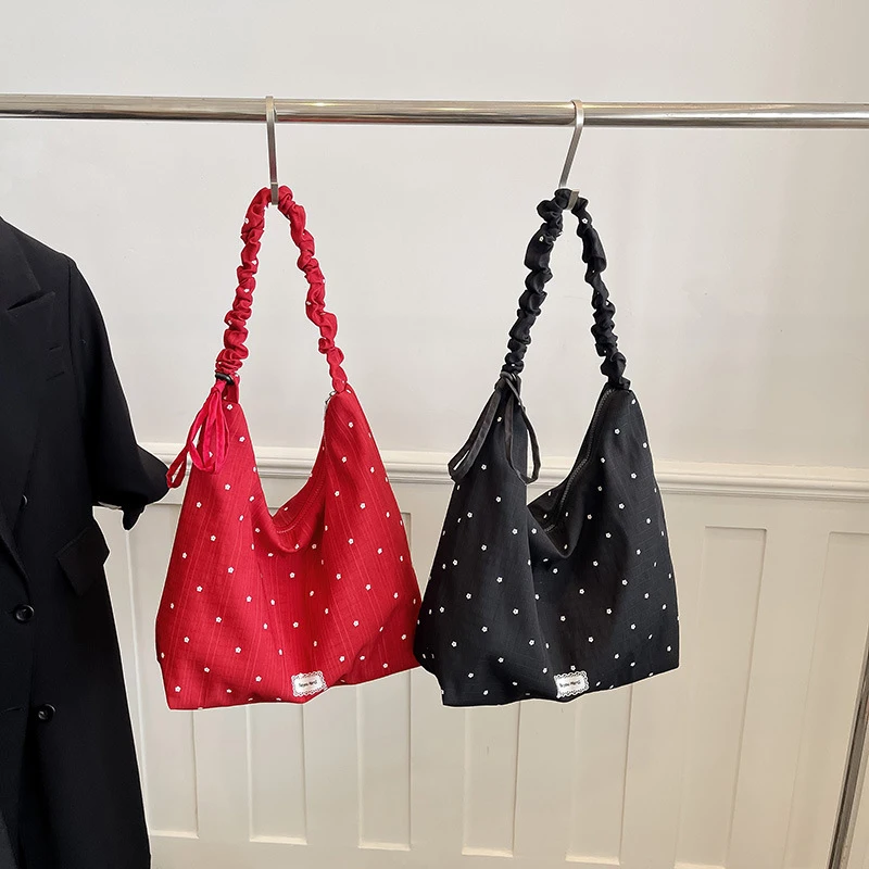 

Новая женская шифоновая сумка через плечо в горошек в корейском стиле с регулируемым ремнем и завязками, повседневная сумка-тоут на плечо