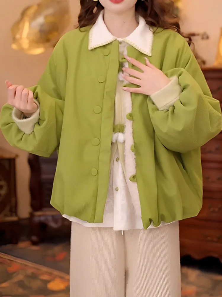 

Dopne Retro Hong Kong Sle Corduroy Cotton Jaet Thiened Warm Women's Faionable Outerwear Winter New Arrival