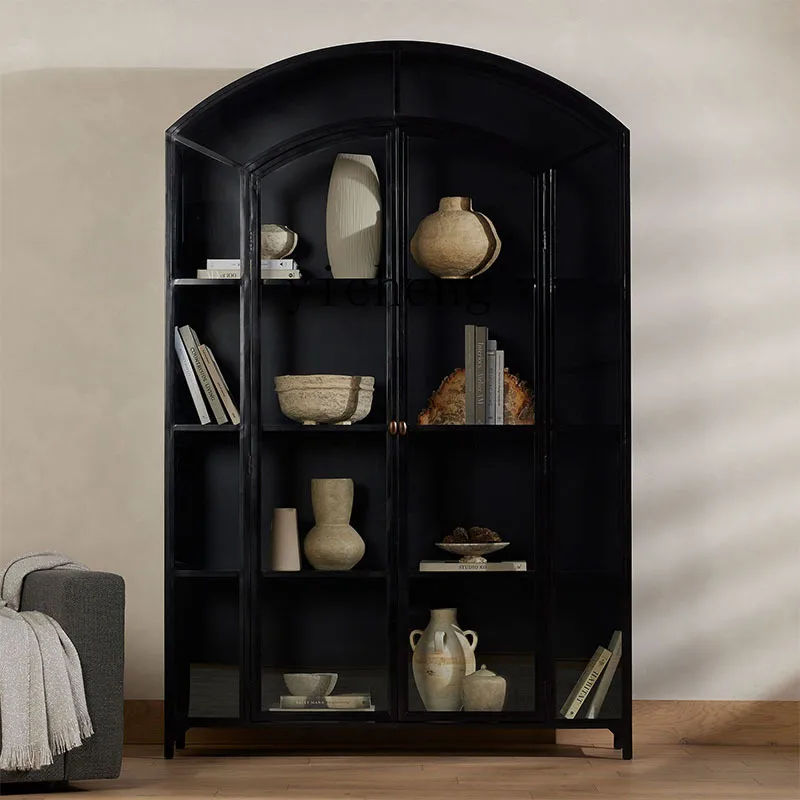 

ZYA Solid Wood Wall-Mounted Integrated Storage Rack Living Room Storage Cabinet Vintage Storage Glass Cabinet