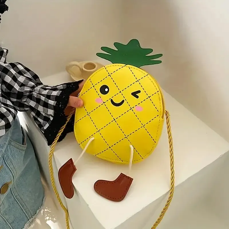 Pineapple Shape Cartoon Mini Versatile Shoulder Bag, Cute Zipper Stylish Novelty Bag, Kawaii Trendy Crossbody Bag