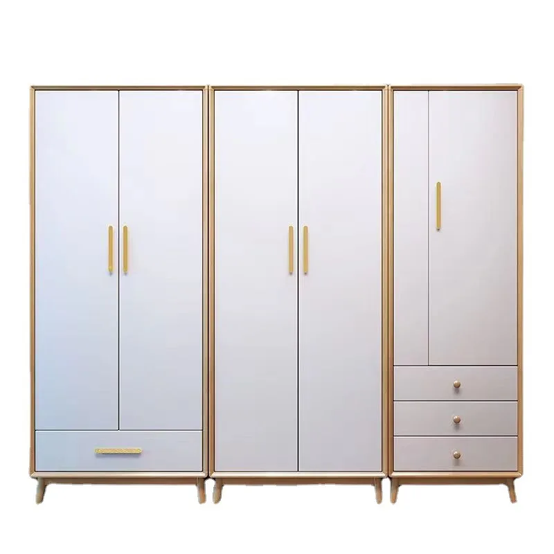 

White Solid Wood Multi-function Nordic Bedroom Wardrobe for Small Apartment and Children's Storage