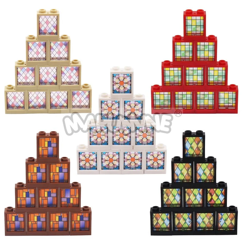 MARUMINE MOC Building Block Brick Printed Window 1x2x2 Frame Glass Street View House Parts Accessories 60601 60592 Compatible