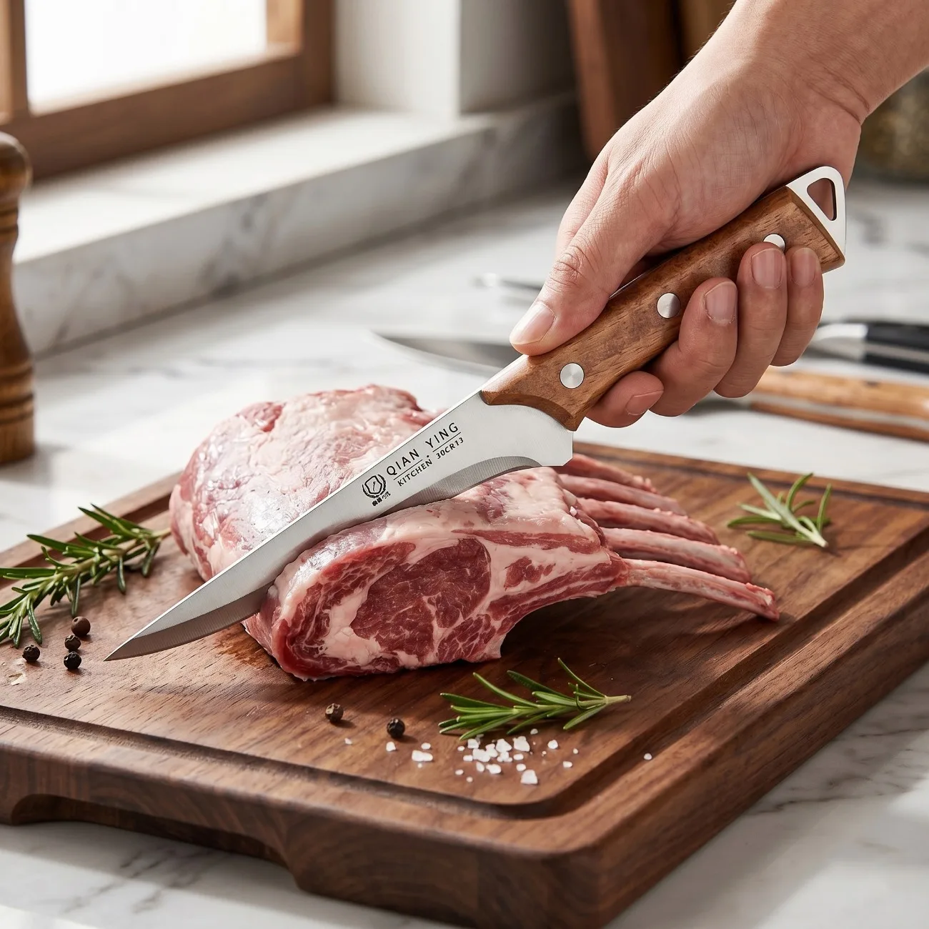 High-end 2-Piece Boning Knife Set with Leather Sheaths – High Hardness Stainless Steel Butcher Knife for Sheep Beef Meat view 5