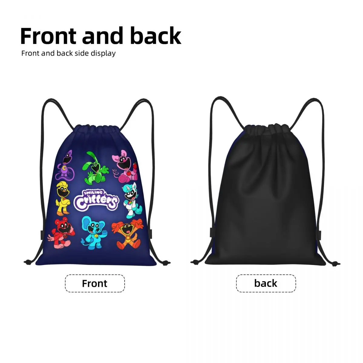 Custom Colorful Smiling Big Mouth Critters Group Drawstring Backpack Sports Gym Bag for Scarry Animated Game Shopping Sackpack