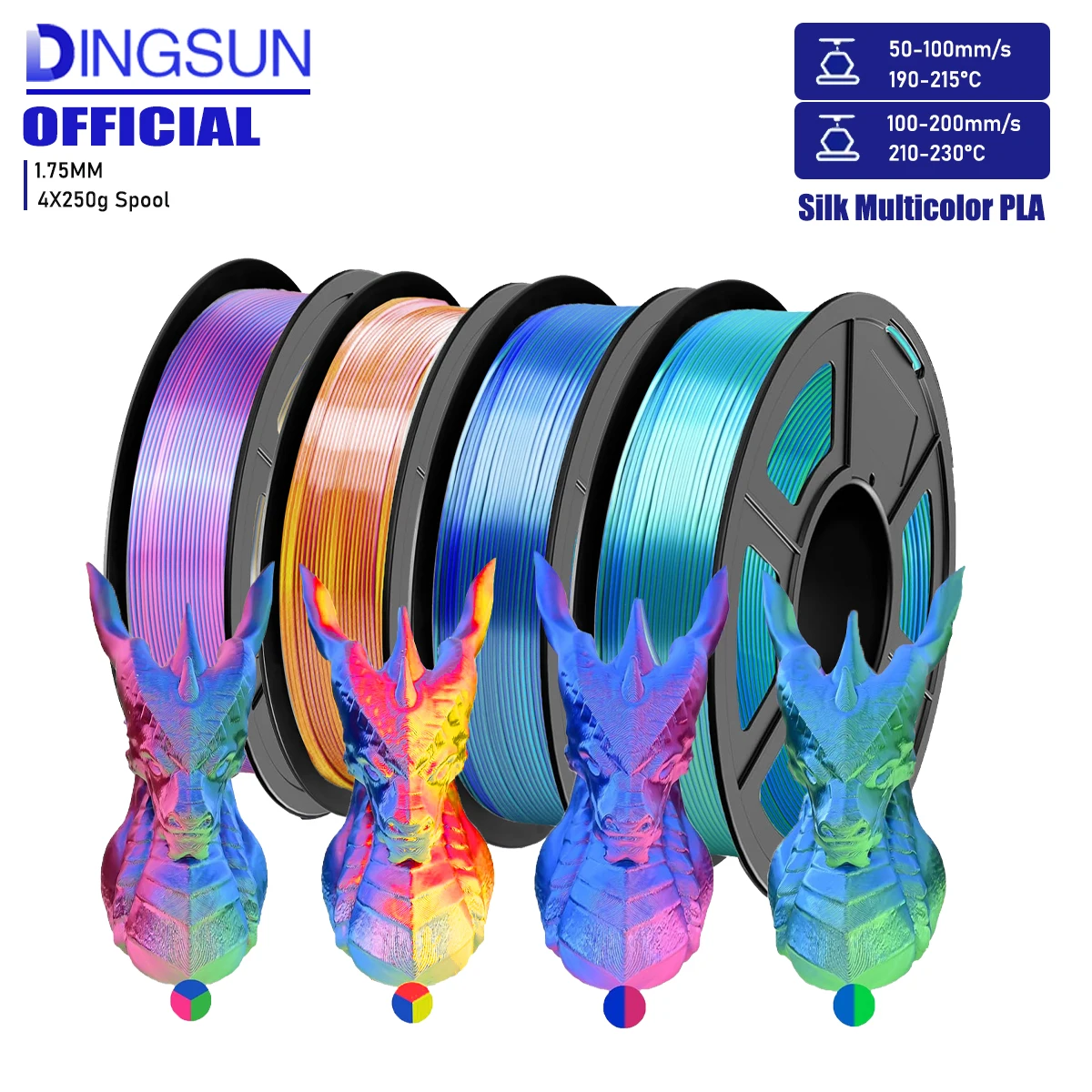 3D Printer Filament Bundle, PLA 1.75mm, Tri-color and Double Filament Printing, 250g X 4/250g/500g/1000g