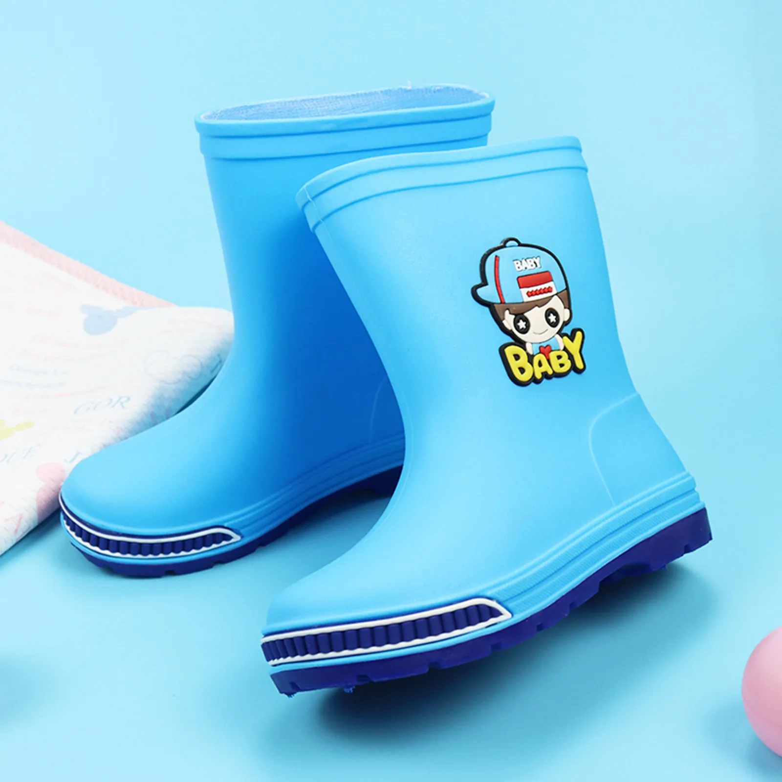 New Anti-slip Rain Boots For Kids Girls Boys Cute Cartoon Mid Tube Non-Slip Waterproof Wellies Water Shoes Children