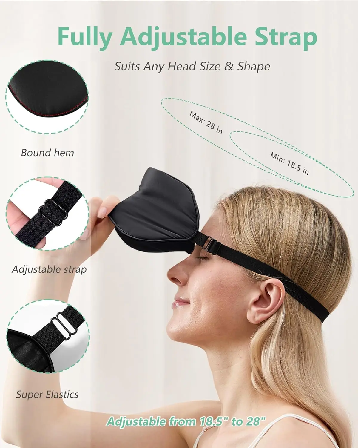 Sleep Mask, 2 Pack 100% Real Natural Silk Eye Masks with Adjustable Strap for Sleeping, Mulberry Silk Eye Sleep Shade Cover, Blo view 5
