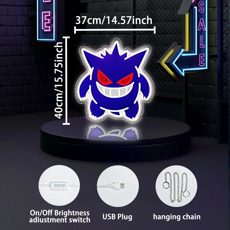 Gengar LED Neon Light Anime Acrylic UV Print Neon Art Children's Room Wall Lamp Led Neon Sign