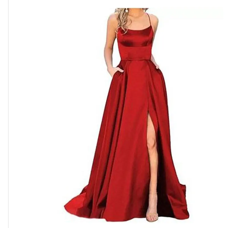 

Iridescent All Color Women's Evening Dress For Prom Sexy Suspender Simple Satin Long Dress Wholesale Discounts and Promotions