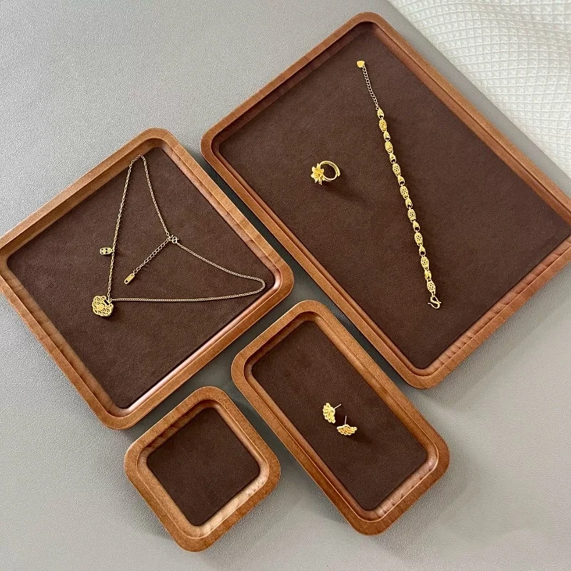 Walnut Wood Solid Wood Jewelry Tray Display Stand for Beads Necklaces Rings Gemstones