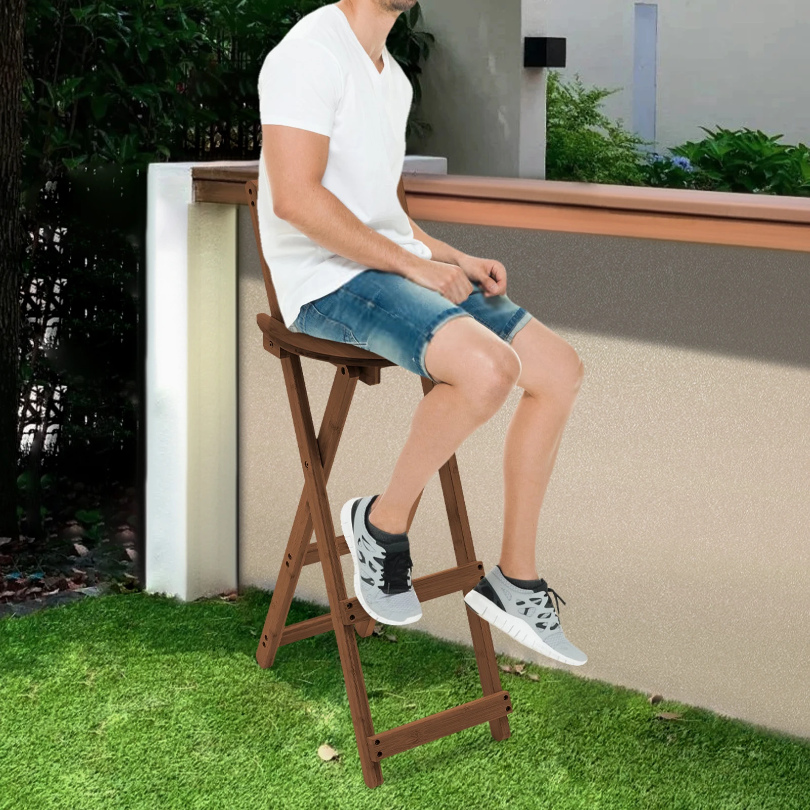

Outdoor Bar Chair, 29.5in Folding Stool, Counter Height Foldable Stool with Backrest, Portable Tall for Kitchen, Living Room