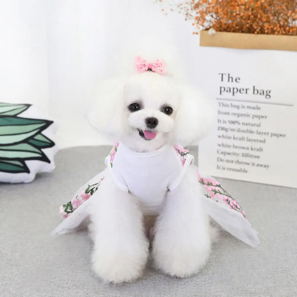 Dog Dresses Bow-knot Decor Lace Puppy Wedding Dress Sweet Style Round Neck Pullover Adorable Cat Skirt Pet Clothing For Outdoor